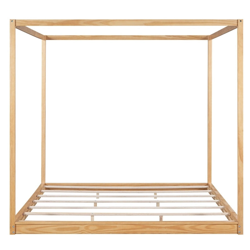 Lit plateforme moderne à baldaquin bas, cadre de lit en bois avec pieds de soutien, pour enfants, adolescents et adultes, sommier non nécessaire