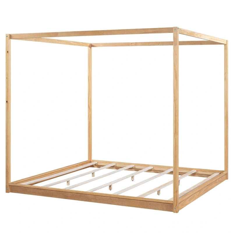 Lit plateforme moderne à baldaquin bas, cadre de lit en bois avec pieds de soutien, pour enfants, adolescents et adultes, sommier non nécessaire