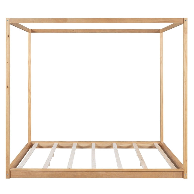 Lit plateforme moderne à baldaquin bas, cadre de lit en bois avec pieds de soutien, pour enfants, adolescents et adultes, sommier non nécessaire