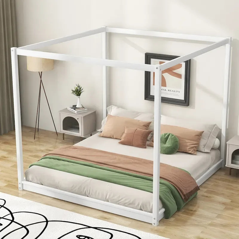 Lit plateforme moderne à baldaquin bas, cadre de lit en bois avec pieds de soutien, pour enfants, adolescents et adultes, sommier non nécessaire
