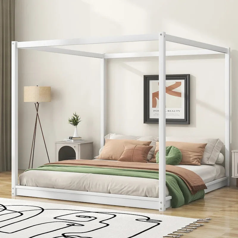 Lit plateforme moderne à baldaquin bas, cadre de lit en bois avec pieds de soutien, pour enfants, adolescents et adultes, sommier non nécessaire