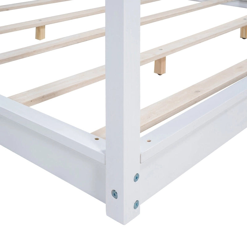 Lit plateforme moderne à baldaquin bas, cadre de lit en bois avec pieds de soutien, pour enfants, adolescents et adultes, sommier non nécessaire