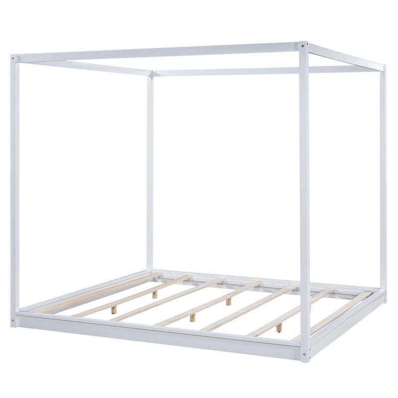 Lit plateforme moderne à baldaquin bas, cadre de lit en bois avec pieds de soutien, pour enfants, adolescents et adultes, sommier non nécessaire