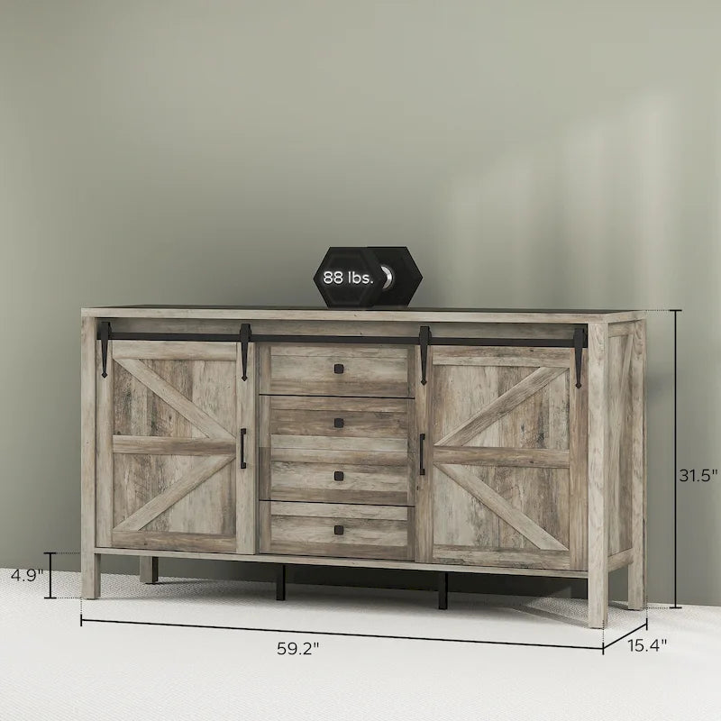 Buffet de style campagnard HOMCOM de 150 cm avec plateau épais, meuble bar à café avec 2 étagères réglables pour la cuisine