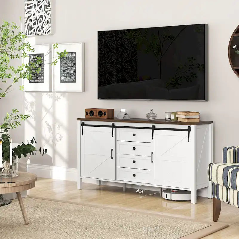 Buffet de style campagnard HOMCOM de 150 cm avec plateau épais, meuble bar à café avec 2 étagères réglables pour la cuisine