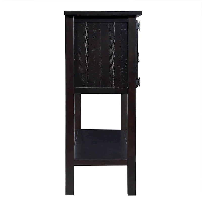 Buffet console en bois massif avec 2 tiroirs, placards et étagère inférieure, meuble de rangement pour salle à manger.
