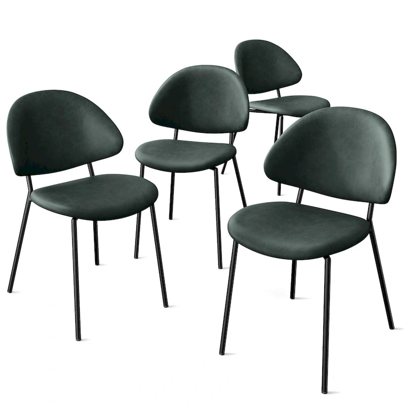 Ensemble de 4 chaises de salle à manger rembourrées en cuir PU, style moderne du milieu du siècle, avec dossier incurvé, pour salle à manger et cuisine.