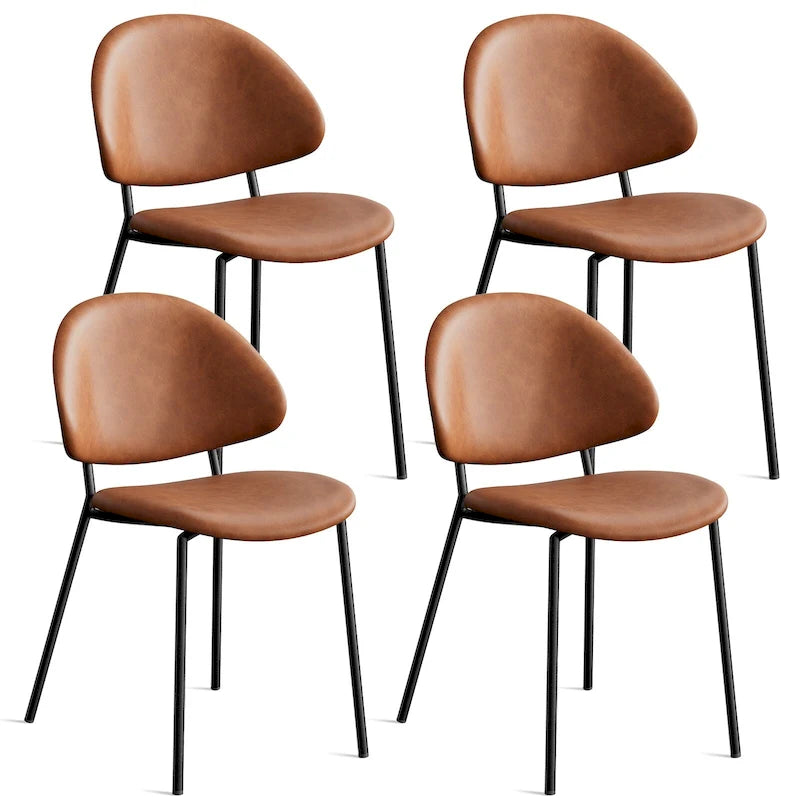 Ensemble de 4 chaises de salle à manger rembourrées en cuir PU, style moderne du milieu du siècle, avec dossier incurvé, pour salle à manger et cuisine.