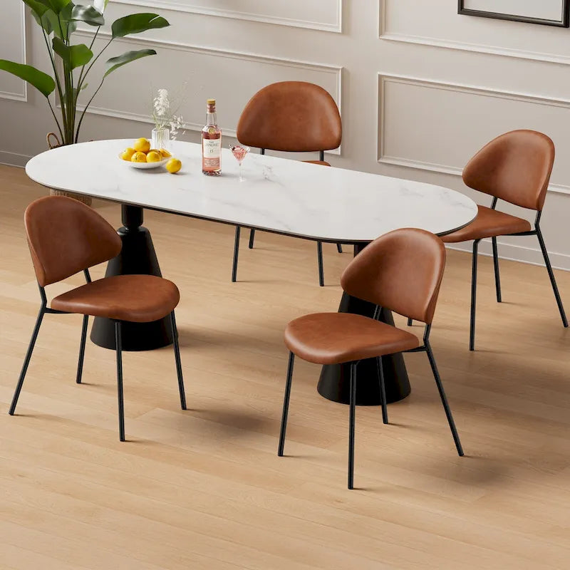 Ensemble de 4 chaises de salle à manger rembourrées en cuir PU, style moderne du milieu du siècle, avec dossier incurvé, pour salle à manger et cuisine.
