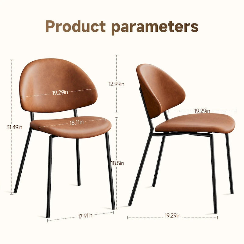 Ensemble de 4 chaises de salle à manger rembourrées en cuir PU, style moderne du milieu du siècle, avec dossier incurvé, pour salle à manger et cuisine.
