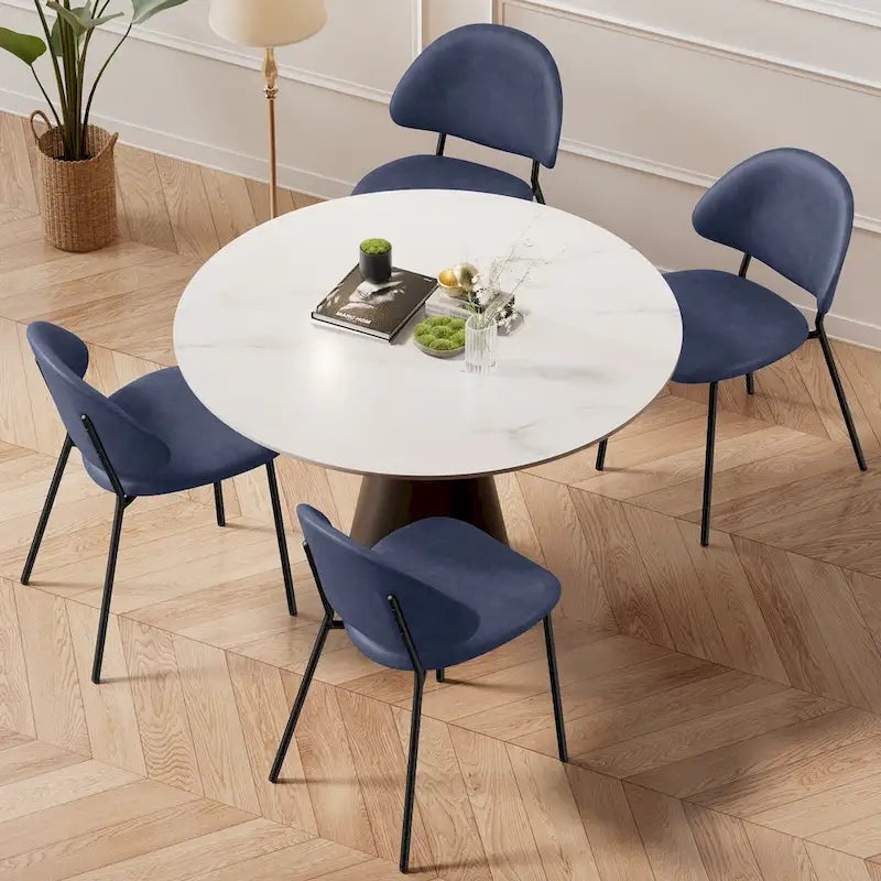 Ensemble de 4 chaises de salle à manger rembourrées en cuir PU, style moderne du milieu du siècle, avec dossier incurvé, pour salle à manger et cuisine.