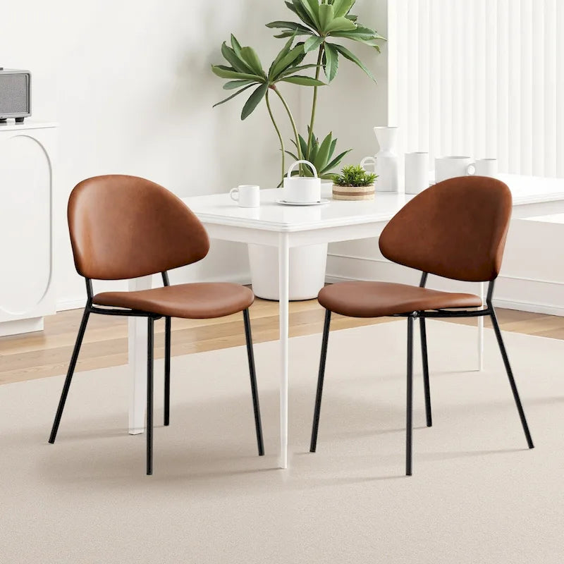 Ensemble de 4 chaises de salle à manger rembourrées en cuir PU, style moderne du milieu du siècle, avec dossier incurvé, pour salle à manger et cuisine.