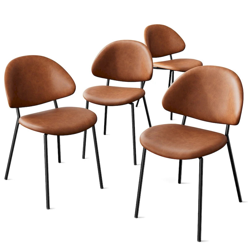 Ensemble de 4 chaises de salle à manger rembourrées en cuir PU, style moderne du milieu du siècle, avec dossier incurvé, pour salle à manger et cuisine.