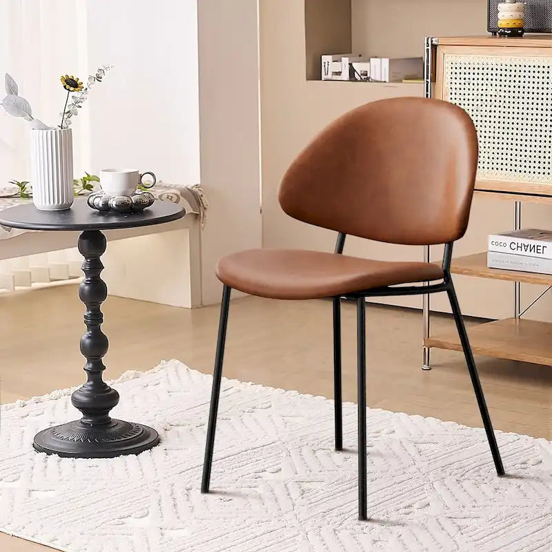 Ensemble de 4 chaises de salle à manger rembourrées en cuir PU, style moderne du milieu du siècle, avec dossier incurvé, pour salle à manger et cuisine.