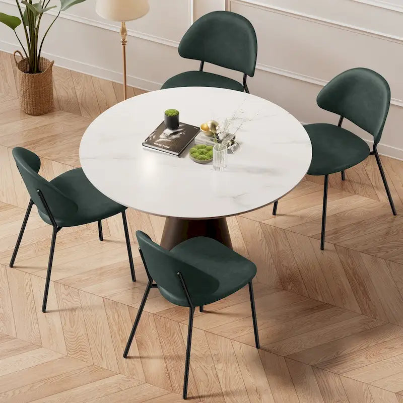 Ensemble de 4 chaises de salle à manger rembourrées en cuir PU, style moderne du milieu du siècle, avec dossier incurvé, pour salle à manger et cuisine.