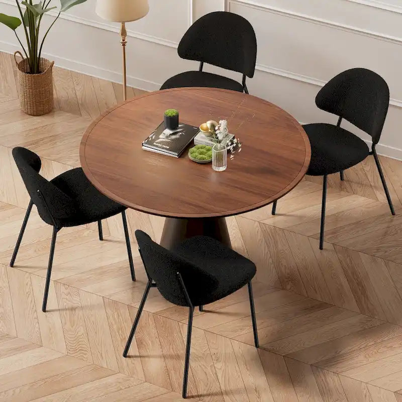 Ensemble de 4 chaises de salle à manger rembourrées en cuir PU, style moderne du milieu du siècle, avec dossier incurvé, pour salle à manger et cuisine.