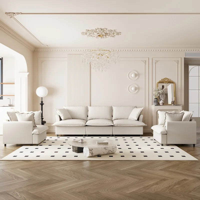 Canapé d'angle modulaire en chenille, canapé rembourré et 2 fauteuils