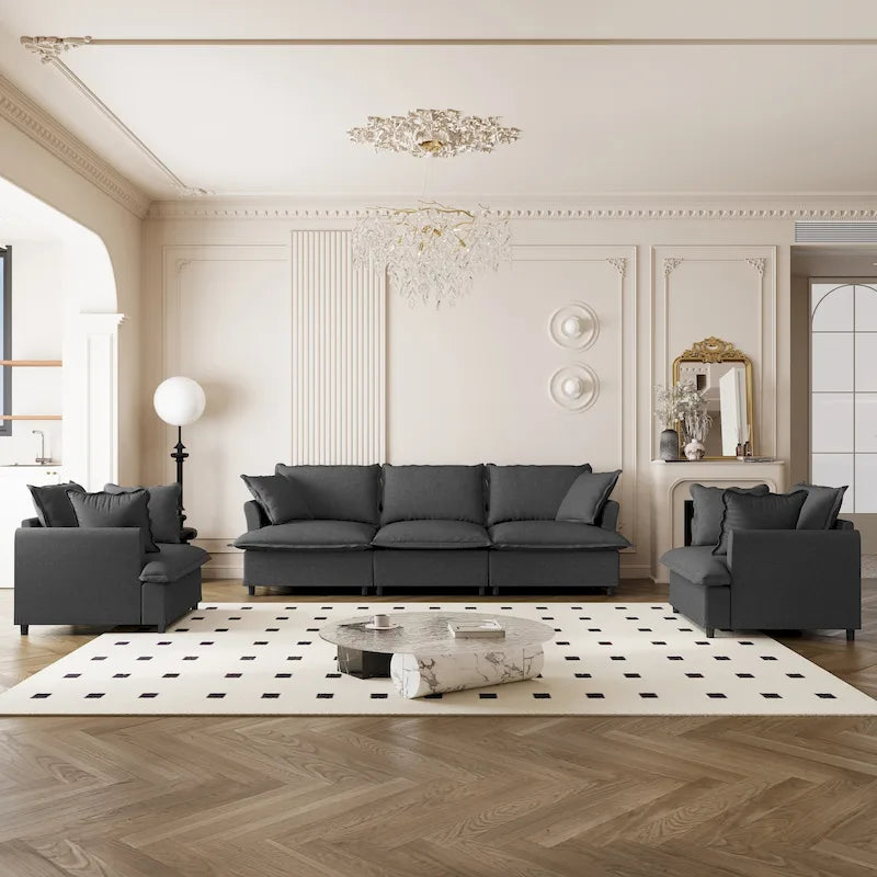 Canapé d'angle modulaire en chenille, canapé rembourré et 2 fauteuils