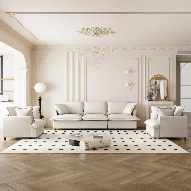 Modular Chenille Sectional Couch, Upholstered Sofa & 2 Armchairs