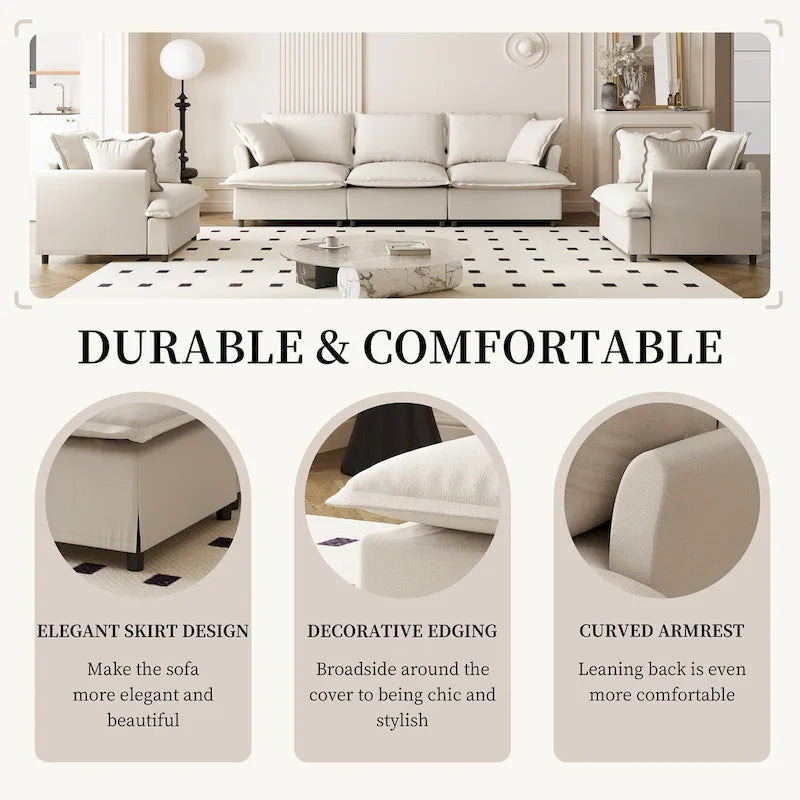 Canapé d'angle modulaire en chenille, canapé rembourré et 2 fauteuils