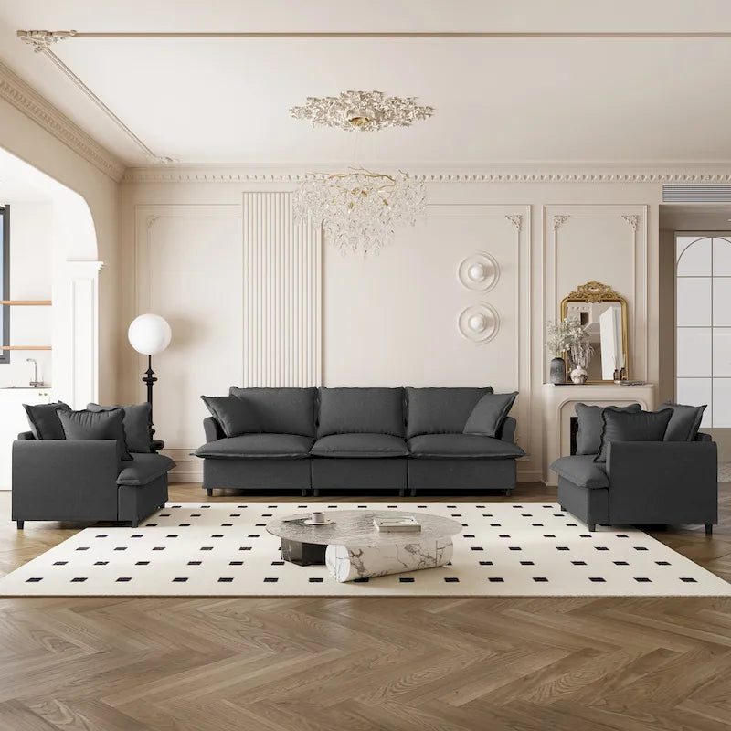 Canapé d'angle modulaire en chenille, canapé rembourré et 2 fauteuils