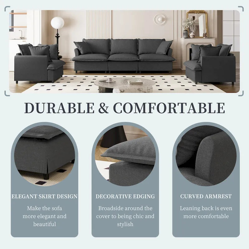 Canapé d'angle modulaire en chenille, canapé rembourré et 2 fauteuils