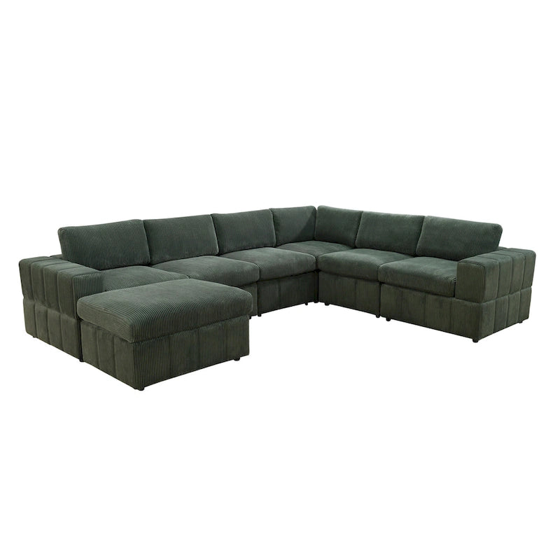 Canapé d'angle modulaire réversible surdimensionné 7 pièces (130 cm de large) avec pouf