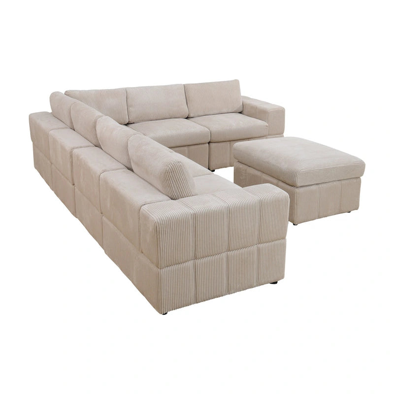 Canapé d'angle modulaire réversible surdimensionné 7 pièces (130 cm de large) avec pouf