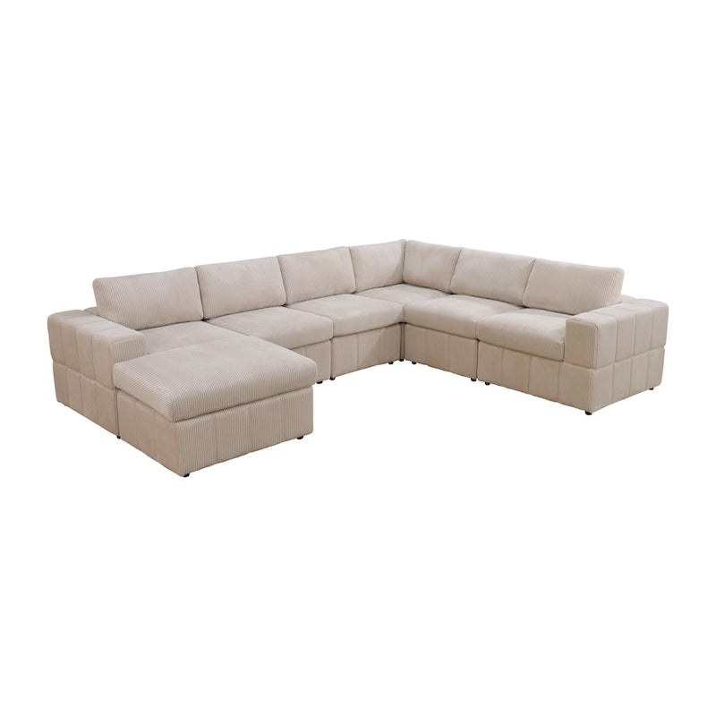 Canapé d'angle modulaire réversible surdimensionné 7 pièces (130 cm de large) avec pouf