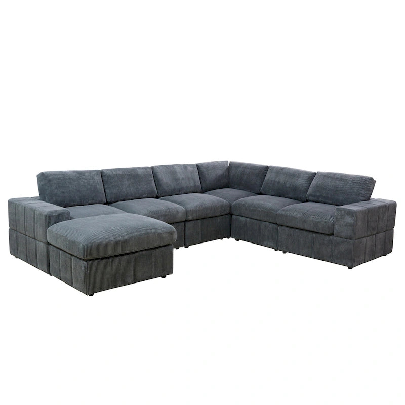 Canapé d'angle modulaire réversible surdimensionné 7 pièces (130 cm de large) avec pouf