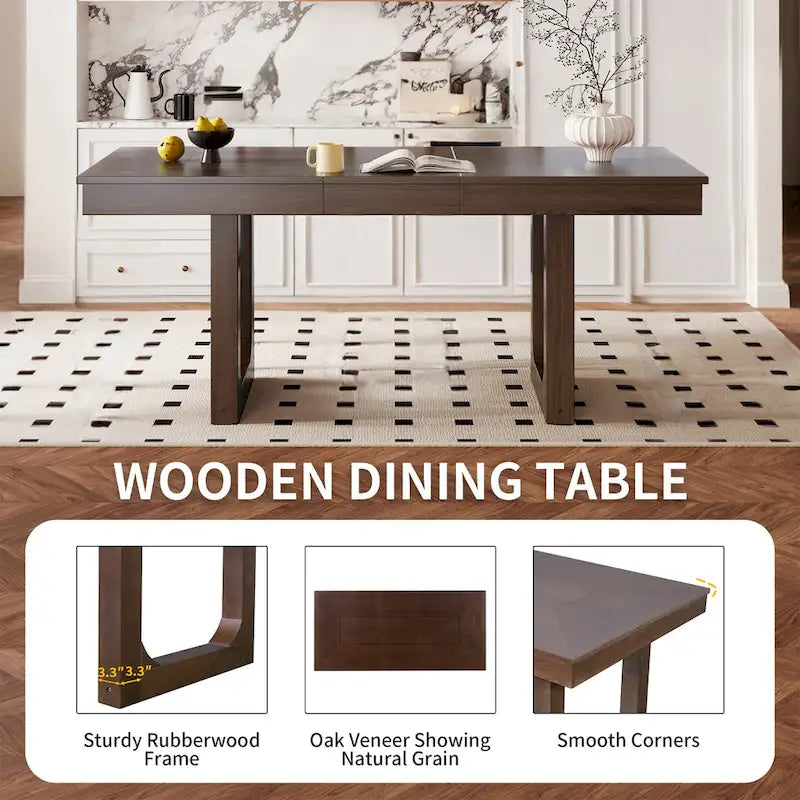 Ensemble de table à manger extensible 5 pièces, table extensible de style campagnard avec rallonge de 45 cm.