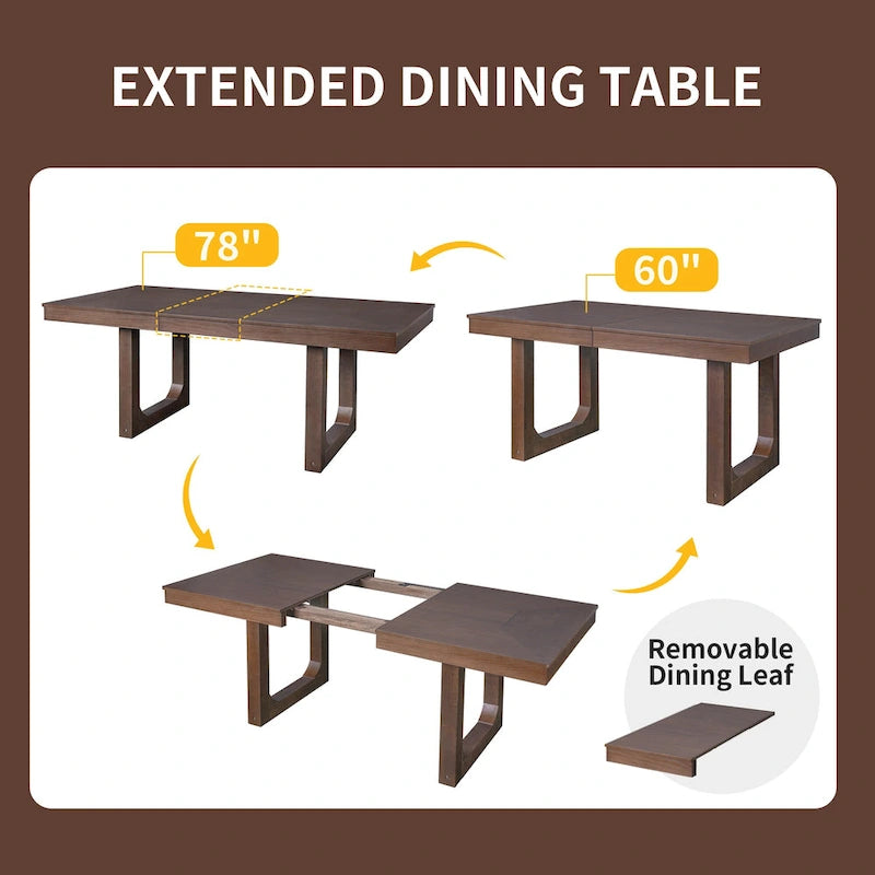 Ensemble de table à manger extensible 5 pièces, table extensible de style campagnard avec rallonge de 45 cm.