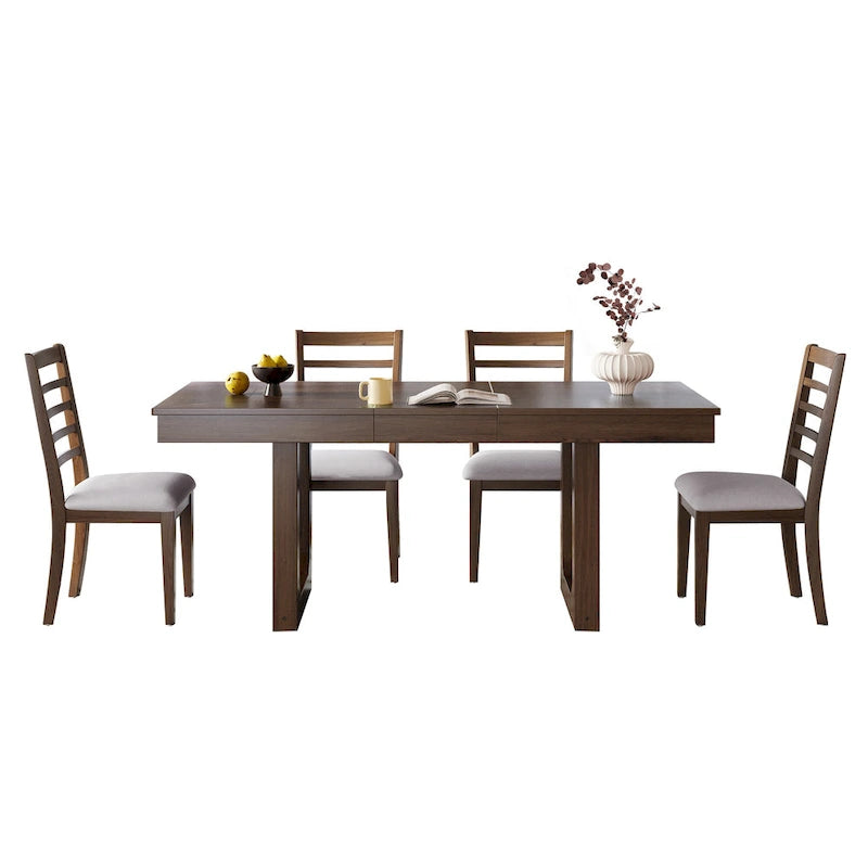 Ensemble de table à manger extensible 5 pièces, table extensible de style campagnard avec rallonge de 45 cm.