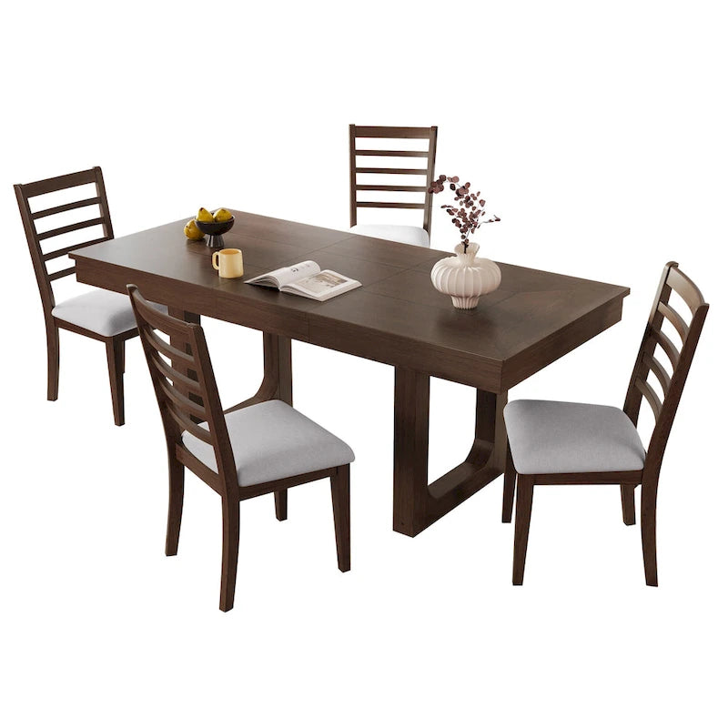 Ensemble de table à manger extensible 5 pièces, table extensible de style campagnard avec rallonge de 45 cm.