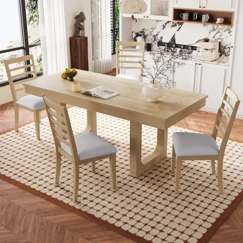 Ensemble de table à manger extensible 5 pièces, table extensible de style campagnard avec rallonge de 45 cm.
