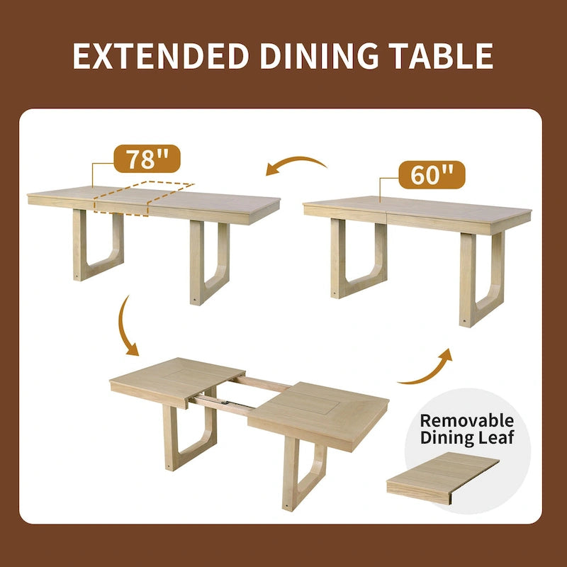 Ensemble de table à manger extensible 5 pièces, table extensible de style campagnard avec rallonge de 45 cm.