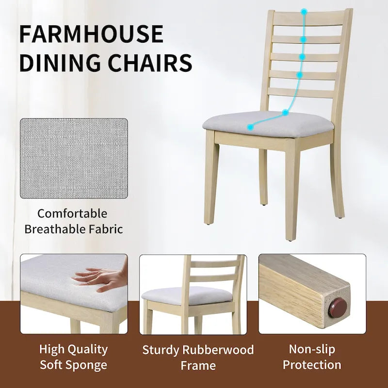 Ensemble de table à manger extensible 5 pièces, table extensible de style campagnard avec rallonge de 45 cm.