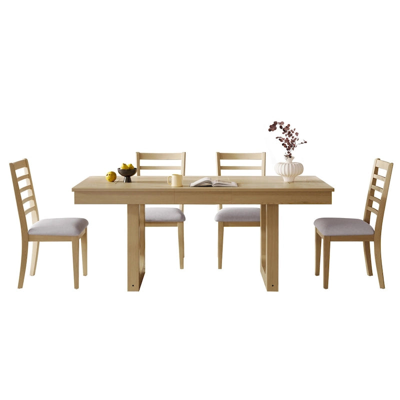 Ensemble de table à manger extensible 5 pièces, table extensible de style campagnard avec rallonge de 45 cm.