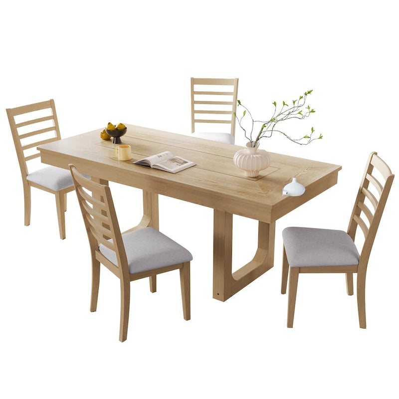 Ensemble de table à manger extensible 5 pièces, table extensible de style campagnard avec rallonge de 45 cm.