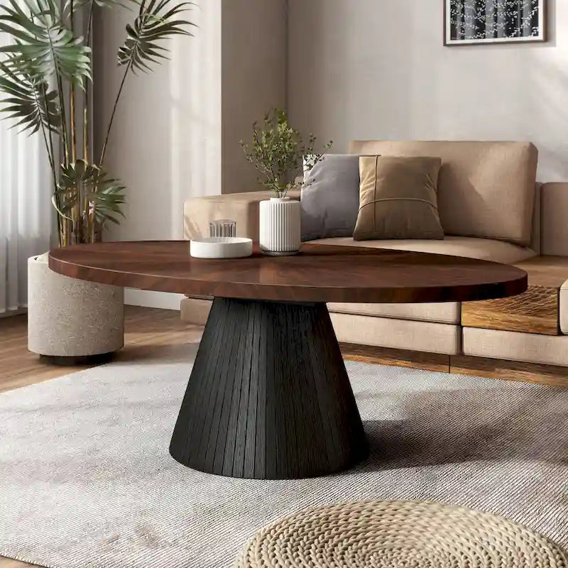 Table basse ovale moderne Dravo de Furniture of America, marron et noire