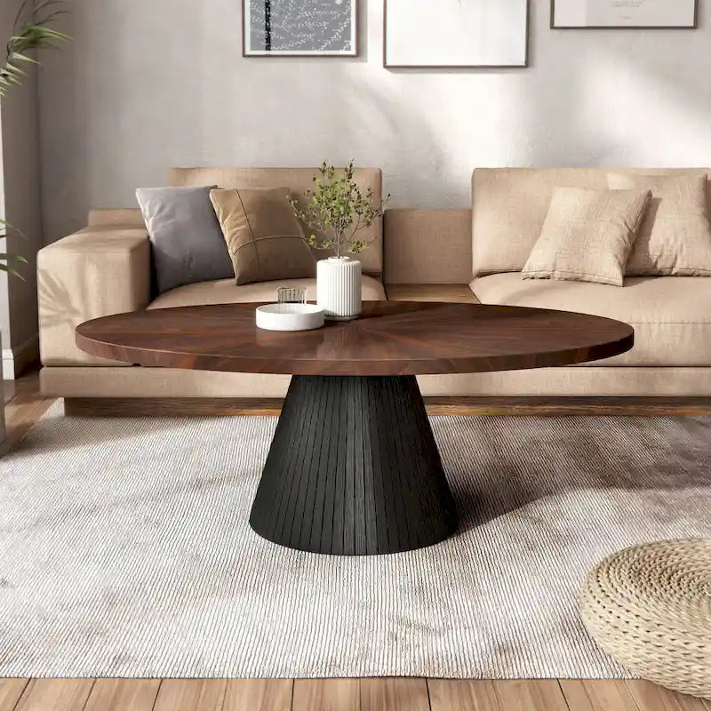 Table basse ovale moderne Dravo de Furniture of America, marron et noire