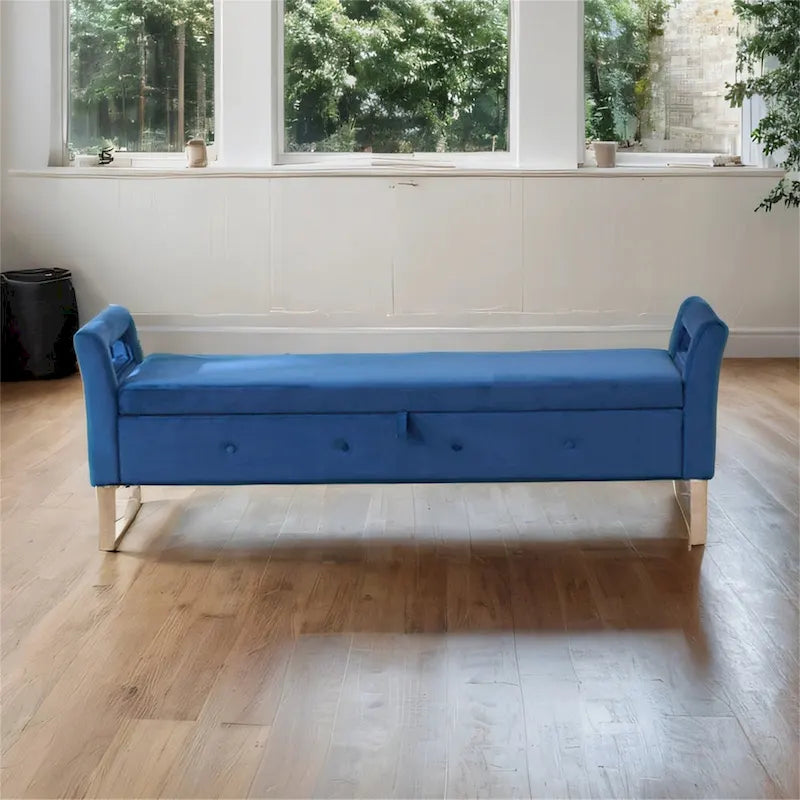 Banc de rangement en velours avec accoudoirs et structure en bois pour chambre à coucher (67,91 €)