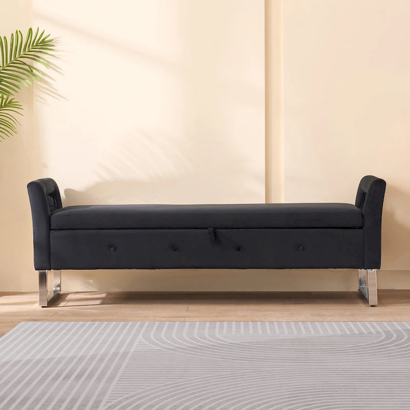 Banc de rangement en velours avec accoudoirs et structure en bois pour chambre à coucher (67,91 €)