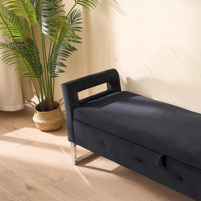 Banc de rangement en velours avec accoudoirs et structure en bois pour chambre à coucher (67,91 €)