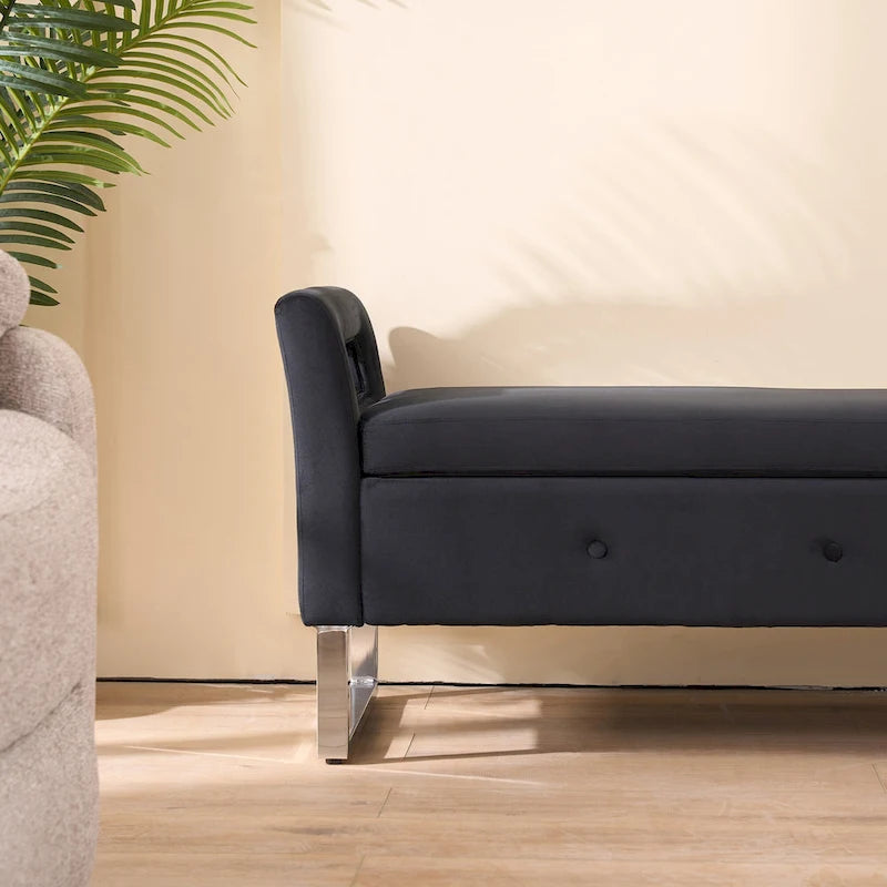 Banc de rangement en velours avec accoudoirs et structure en bois pour chambre à coucher (67,91 €)