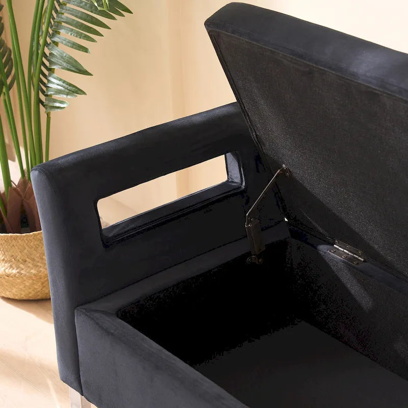 Banc de rangement en velours avec accoudoirs et structure en bois pour chambre à coucher (67,91 €)