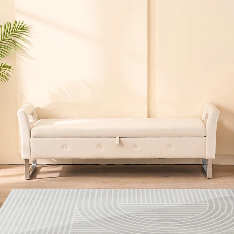 Banc de rangement en velours avec accoudoirs et structure en bois pour chambre à coucher (67,91 €)