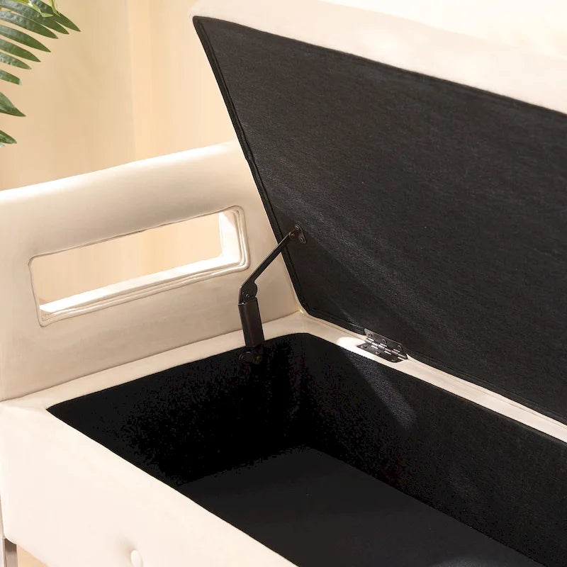 Banc de rangement en velours avec accoudoirs et structure en bois pour chambre à coucher (67,91 €)