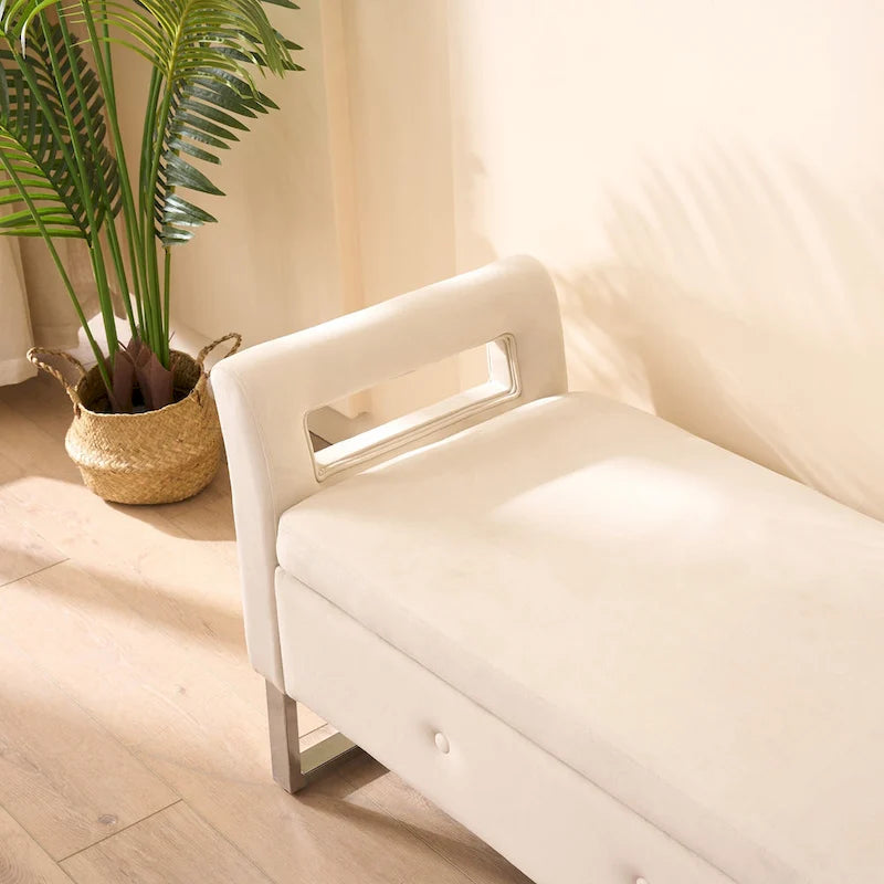 Banc de rangement en velours avec accoudoirs et structure en bois pour chambre à coucher (67,91 €)