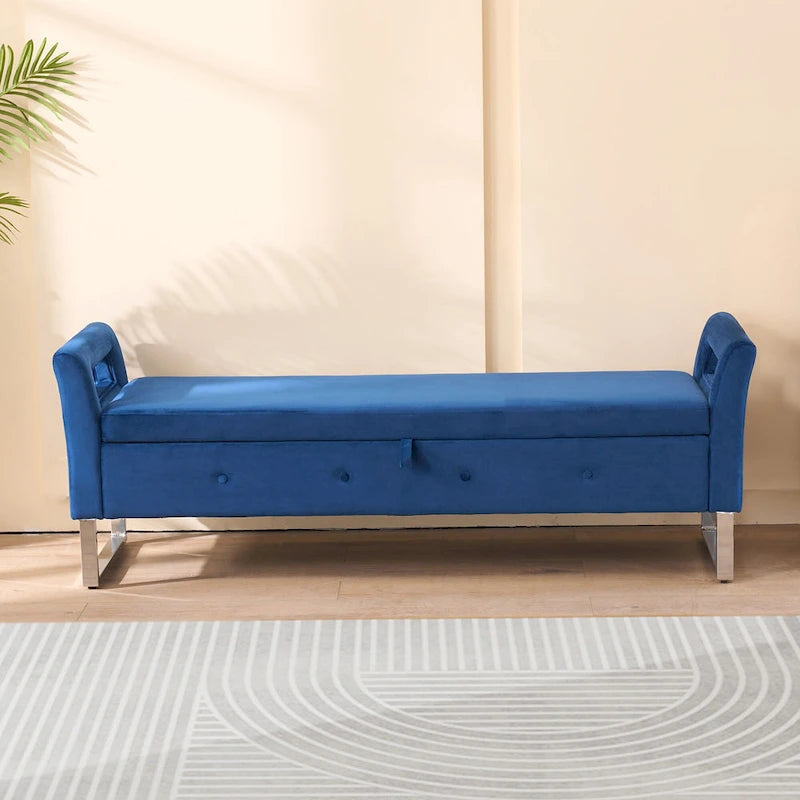 Banc de rangement en velours avec accoudoirs et structure en bois pour chambre à coucher (67,91 €)